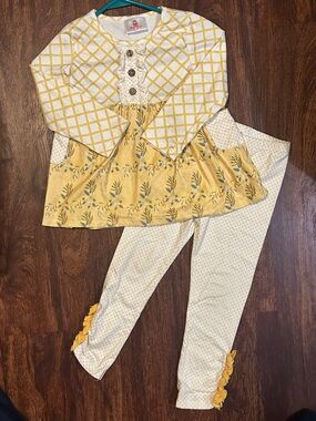 Ruffle Butts Yellow & White Floral Plaid Two-Piece Set